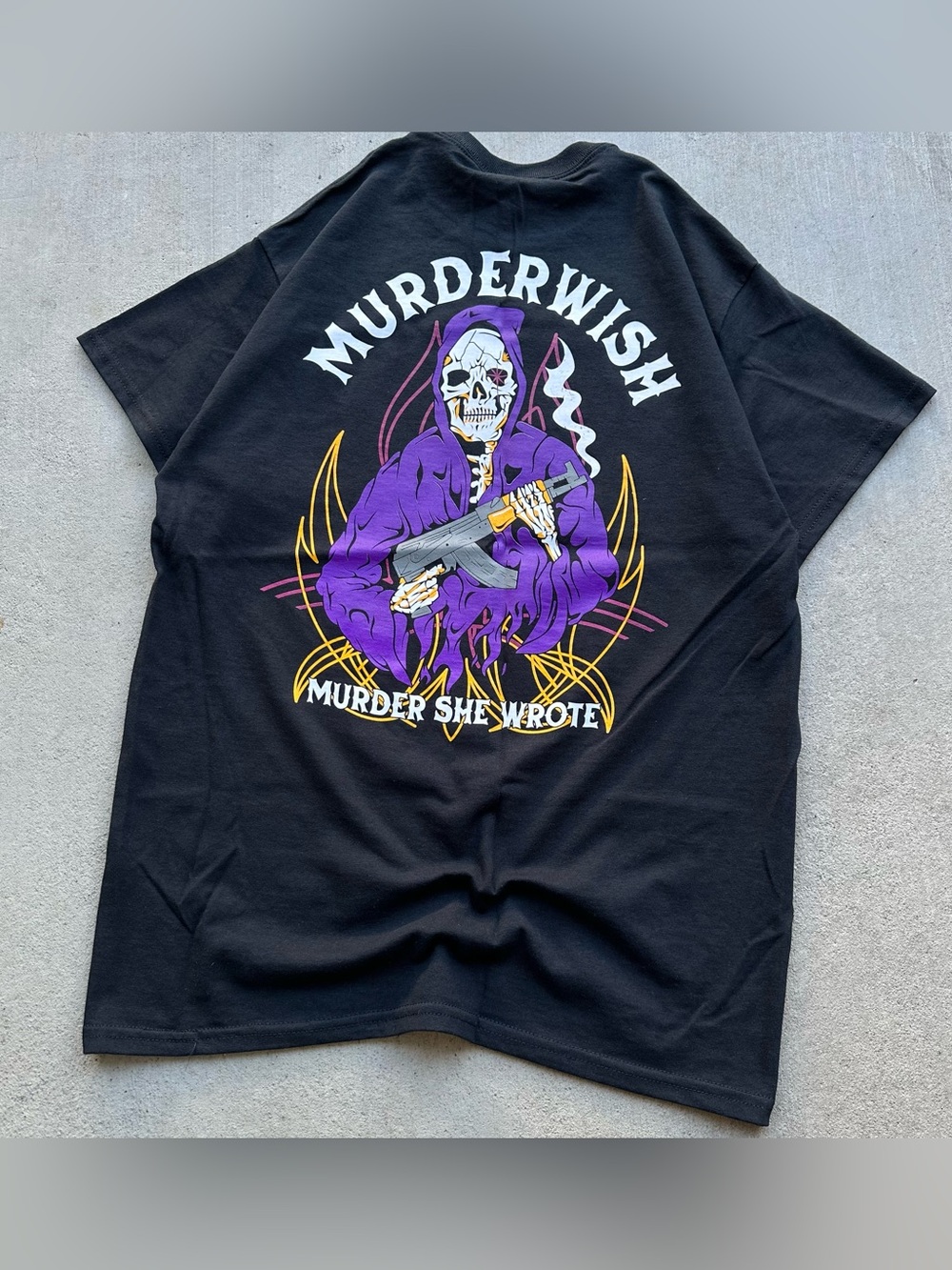 Murderwish Murder She Wrote AK-47 Stance Car Club Grim Reaper Graphic Tee Mens M